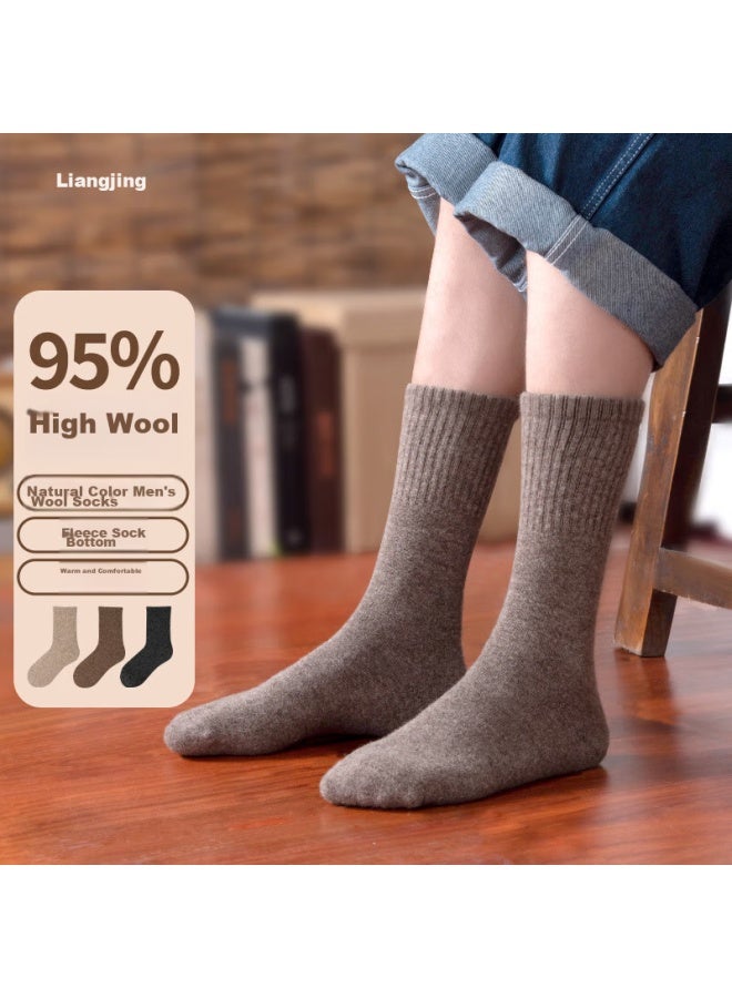 Liangpu Socks, 95% Wool Socks For Men, Autumn And Winter Thickened Terry Bottom Warm Socks, Natural Color Wool Mid-calf Socks - Image 1