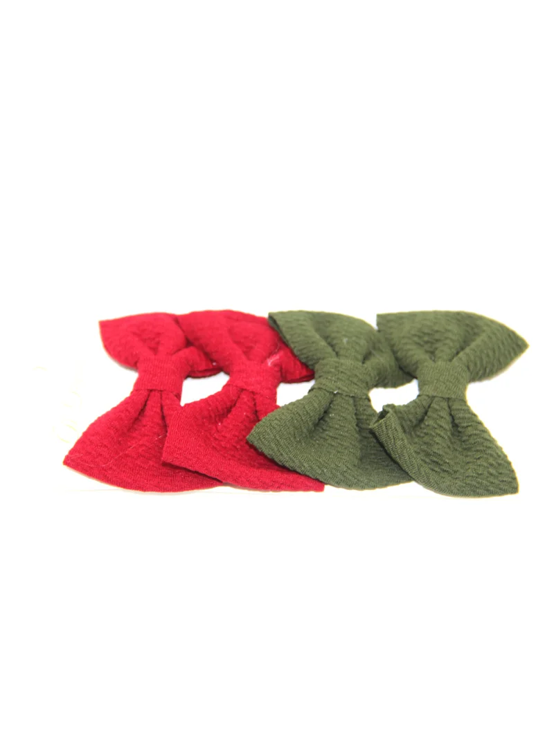 D'Daniela D'Daniela Nisha Ribbon Bow Clip Set For Babies and Girls -  Red & Olive Green