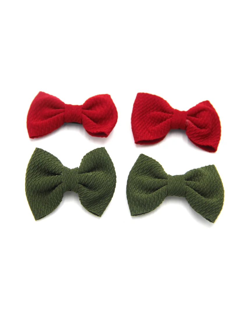 D'Daniela D'Daniela Nisha Ribbon Bow Clip Set For Babies and Girls -  Red & Olive Green