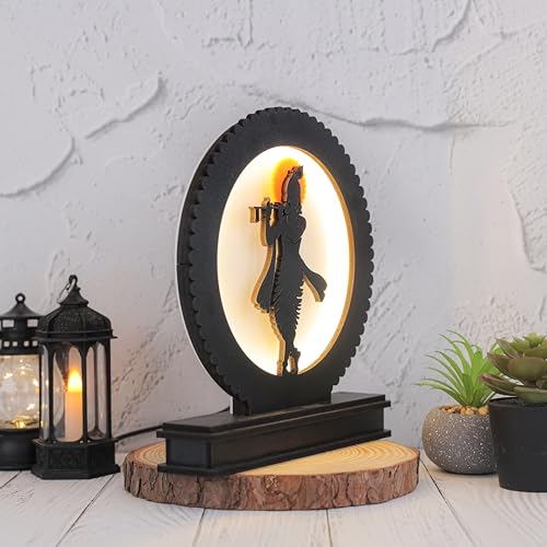 LASER ART Divine Krishna LED Backlit Lamp 8.25" MDF Wood & Acrylic Night Light With Power Adapter Spiritual Home Decor For Wall, Table, Gift Soothing Illumination For Peace & Harmony,Black - Image 3