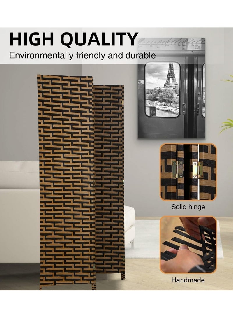 ديكور هيلز فاصل غرفة خشبي من Decorhills مكون من 4 ألواح خشبية منسوجة قابلة للطي والحمل، مثالي للمنزل والمكتب والمطاعم (بني*أسود) - Image 5