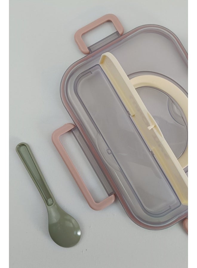 Toshionics صندوق غداء من الفولاذ المقاوم للصدأ ذو قسمين مع ملعقة، صينية قابلة للإزالة، تخزين أدوات مائدة مخفي، غطاء خالي من BPA – 1.6 لتر، للمدرسة، المكتب، السفر، الصالة الرياضية - Image 3