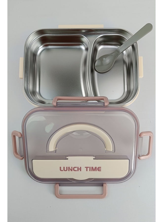 Toshionics صندوق غداء من الفولاذ المقاوم للصدأ ذو قسمين مع ملعقة، صينية قابلة للإزالة، تخزين أدوات مائدة مخفي، غطاء خالي من BPA – 1.6 لتر، للمدرسة، المكتب، السفر، الصالة الرياضية - Image 2