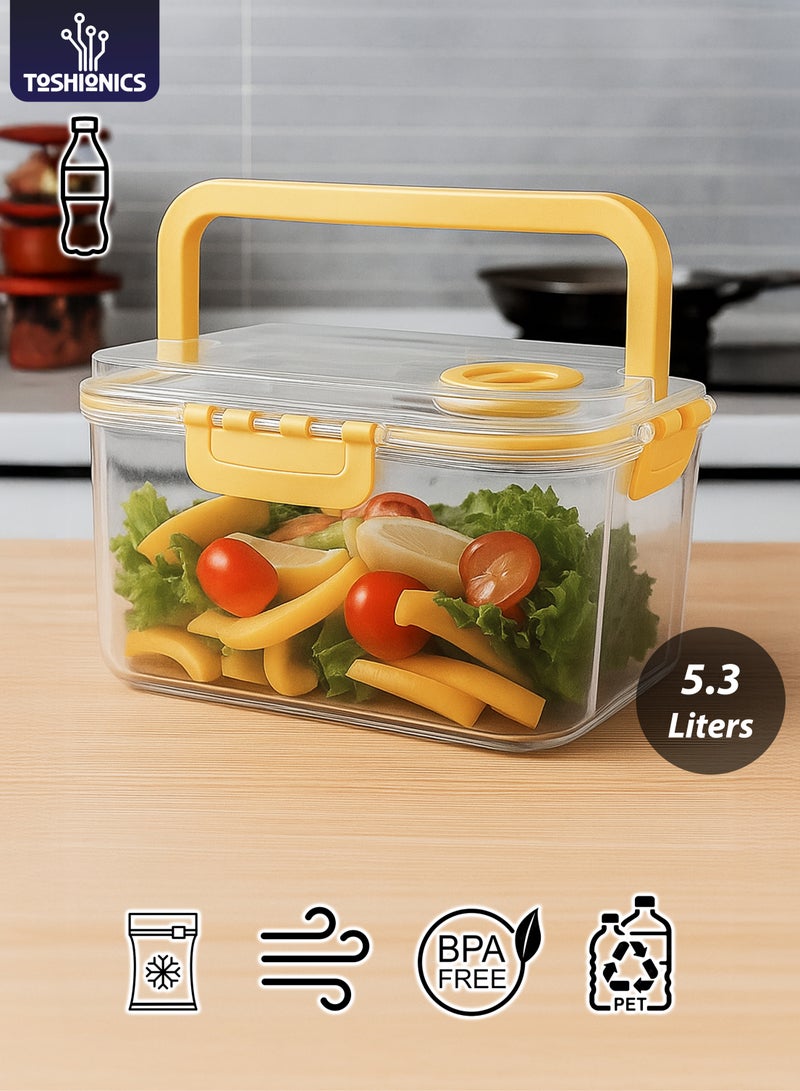 توشيونيكس علبة تخزين طعام محكمة الإغلاق سعة 5.3 لتر مع مؤشر تاريخ - T114608 | علبة غداء بلاستيكية خالية من مادة BPA مع مقبض | علبة مانعة للتسرب لحفظ الطعام طازجًا، مثالية لتحضير الوجبات، وبقايا الطعام، والاستخدام في الثلاجة والفريزر - Image 1