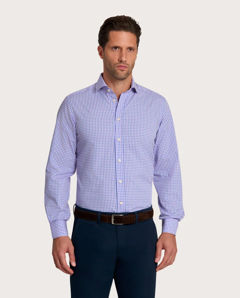 كاميتشسما Checked Light Blue Fancy Poplin Extra Slim Fitted Shirt