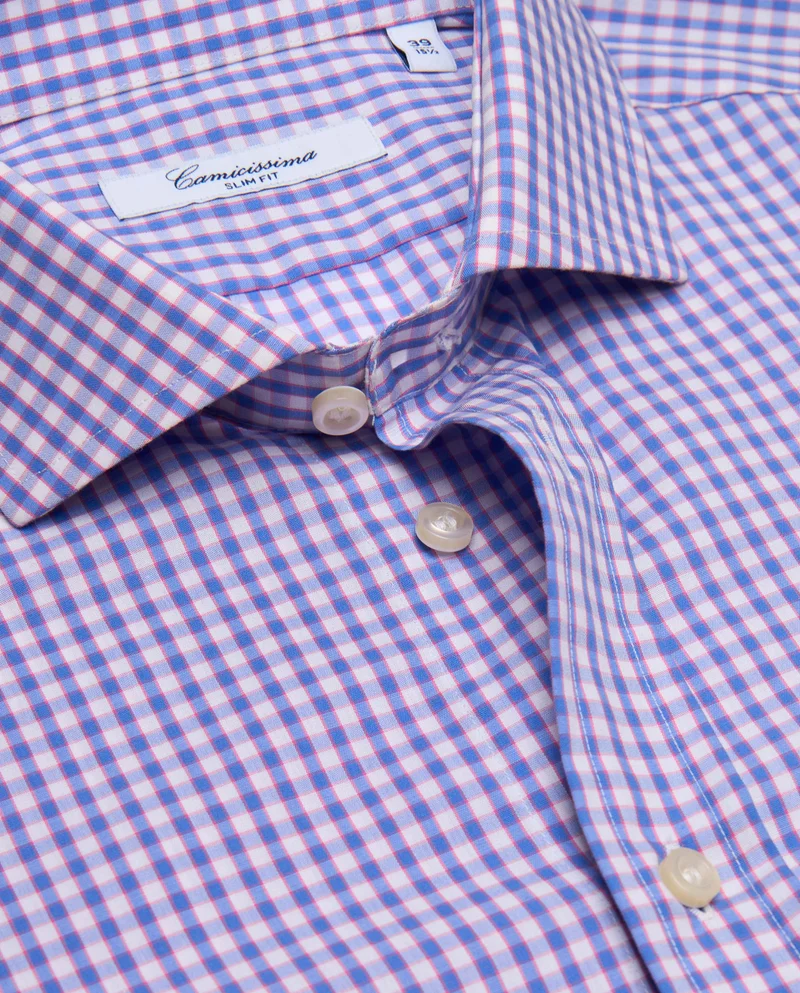 كاميتشسما Checked Light Blue Fancy Poplin Extra Slim Fitted Shirt