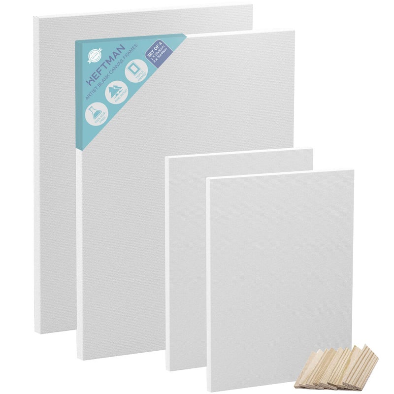 HEFTMAN Artist Blank Canvas Frame  Set Of 4 Canvases For Painting A4  A3 20x30cm  30x40cm  White  Pine Wood  Cotton  Suitable For Oil  Acrylic Painting