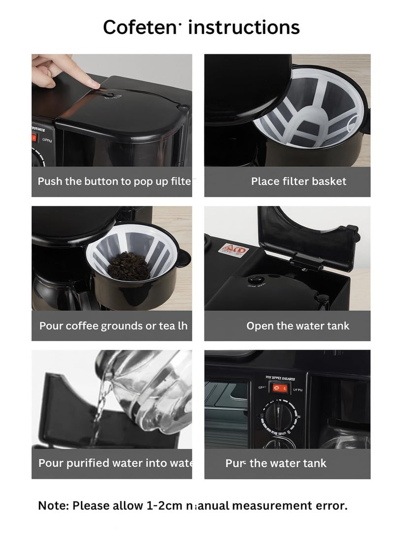 SILVER CREST Three in one breakfast machine, portable breakfast machine with coffee machine and non stick frying pan, toaster with 30 minute timer, and multifunctional breakfast utensils. It is an ideal choice for apartments and compact kitchens. - Image 4