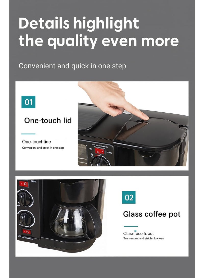 SILVER CREST Three in one breakfast machine, portable breakfast machine with coffee machine and non stick frying pan, toaster with 30 minute timer, and multifunctional breakfast utensils. It is an ideal choice for apartments and compact kitchens. - Image 5