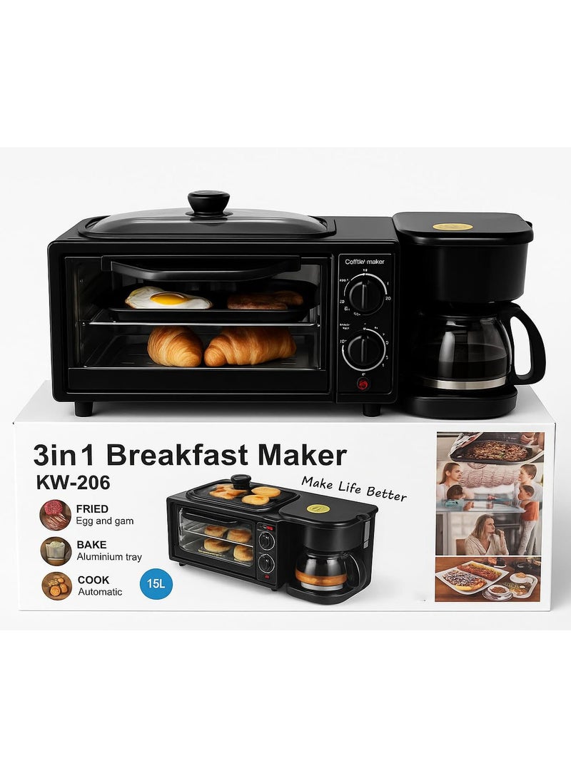 SILVER CREST Three in one breakfast machine, portable breakfast machine with coffee machine and non stick frying pan, toaster with 30 minute timer, and multifunctional breakfast utensils. It is an ideal choice for apartments and compact kitchens. - Image 3