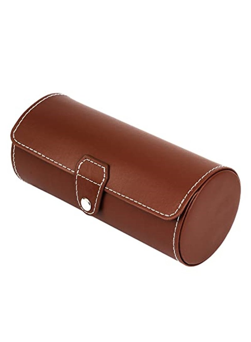 3 Slots Watch Roll Travel Case Chic Portable Vintage Leather Display Watch Storage Box with Slid in Out Watch Organizers Brown - Image 2
