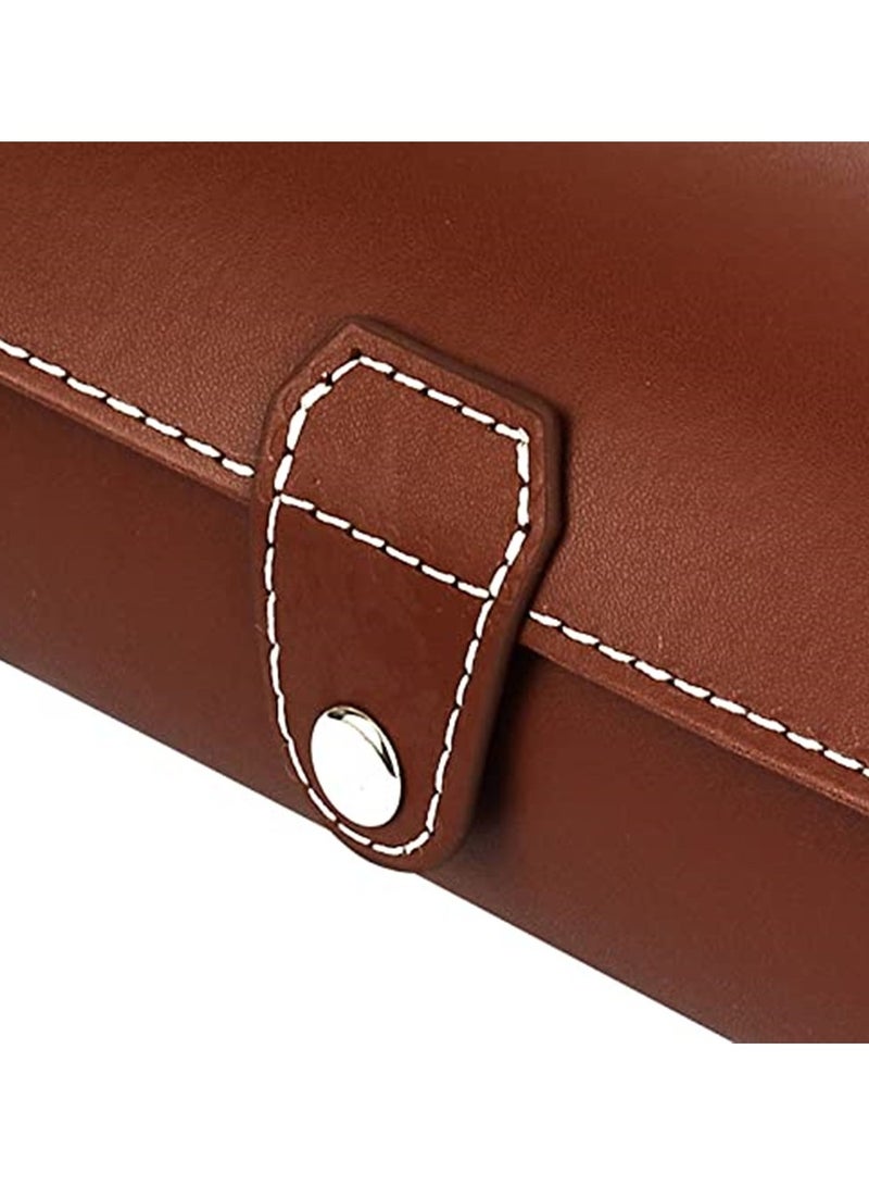 3 Slots Watch Roll Travel Case Chic Portable Vintage Leather Display Watch Storage Box with Slid in Out Watch Organizers Brown - Image 3