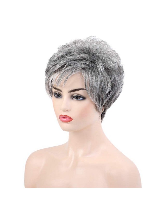 EMMOR Short Grey Human Hair Wigs For Women Blend Pixie Cut Wig With Bangnatural Daily Use Hair (Color 2/600H101) - Image 5