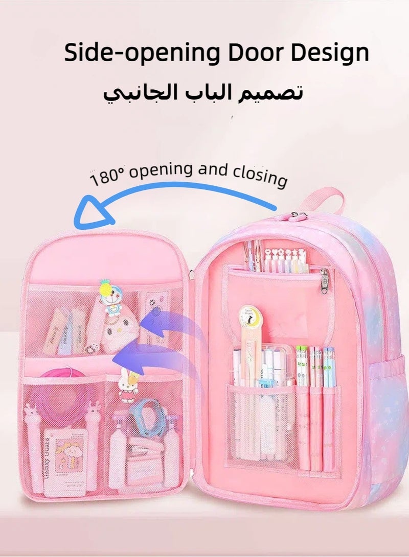 فتح حقيبة الظهر المدرسية 180 درجة ، حقيبة كتاب الأطفال الخفيفة الوزن متعددة المقصورات ذات القدرة الكبيرة ، حزام الكتف الممشوة القابلة للتعديل للمدرسة الابتدائية ، السفر اليومي ، الأنشطة في الهواء الطلق - Image 2