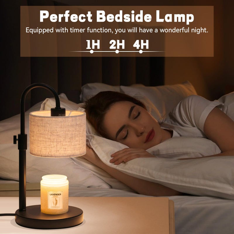 FINCMY Candle Warmer Lamp with Timer, Dimmable Candle Wax Warmer Candle Lamp Warmer with 2 Bulbs, House Warming Gifts Birthday Gifts for Women Bedroom Home Decor (Linen-Upgraded) - Image 2