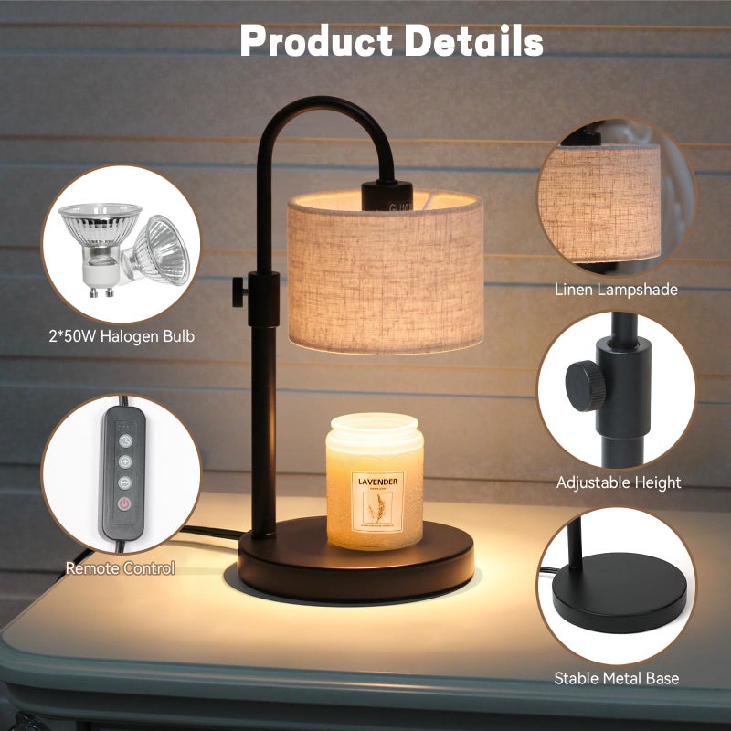FINCMY Candle Warmer Lamp with Timer, Dimmable Candle Wax Warmer Candle Lamp Warmer with 2 Bulbs, House Warming Gifts Birthday Gifts for Women Bedroom Home Decor (Linen-Upgraded) - Image 5