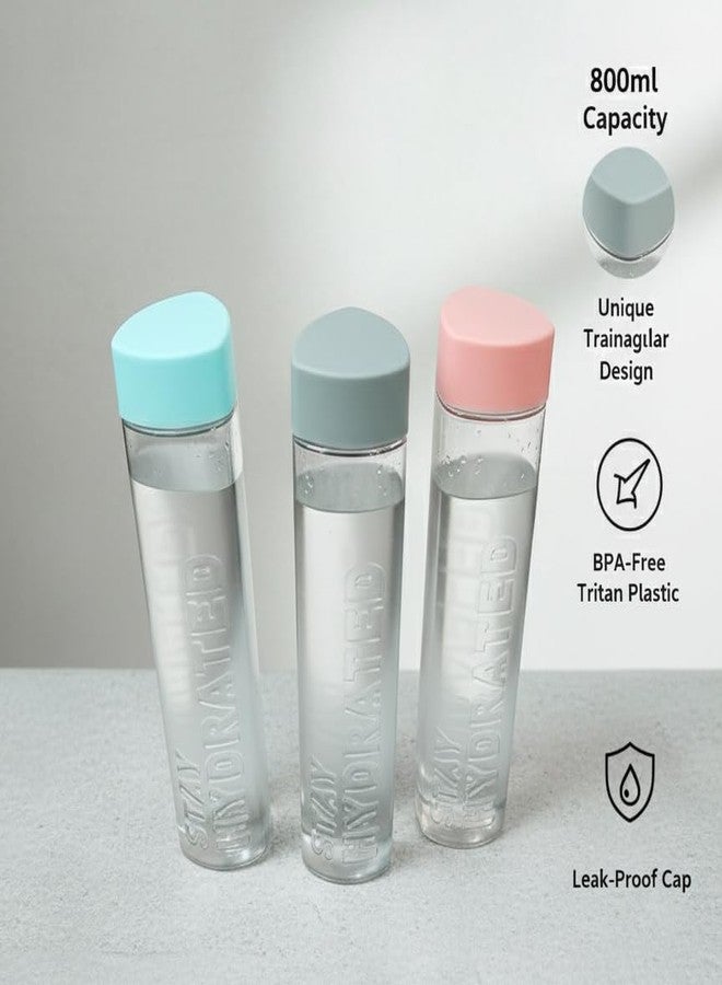 Ebbstone DOMS Shape 800ml Pet water bottle 0.8 ltr each with heavy Plastic Lid, Leak proof, BPA Free, Reusable Water bottle for fridge, Office, School, set of 3 - Image 3