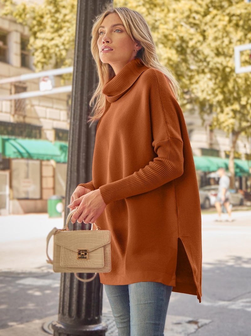 LILLUSORY Oversized Turtleneck Pullover Sweater Women 2025 Long Tunic Cozy Winter Trendy Plus Size Poncho Cowl Neck Cute Casual Early Fall Fashion Must Have Work Old Money Clothes Outfit Clothing - Image 4