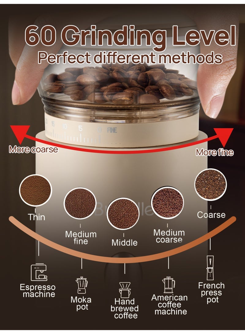 Brutelle Coffee Grinder Conical Burr Coffee Bean Grinder with 60 Adjustable Settings for V60 and 6-8 Cups for Home Office Coffee Corner - Image 5