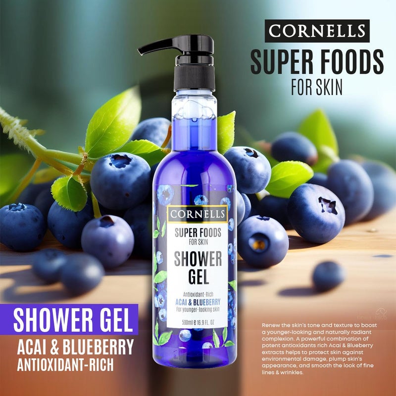 Cornells Wellness Super Foods For Body Care Acai & Blueberry Shower Gel 500ml, Antioxidant Rich Body Wash, Refreshing & Instant Moisturizing Formula, Long Lasting Scent, For All Skin Types - Image 2