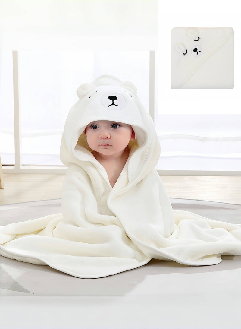 طيب نور منشفة استحمام اطفال بغطاء - مقاس ٨٠x٨٠ سم من القطن العضوي - ناعمة فائقة الامتصاص لحديثي الولادة والرضع - بتصميم دب أبيض - Image 1
