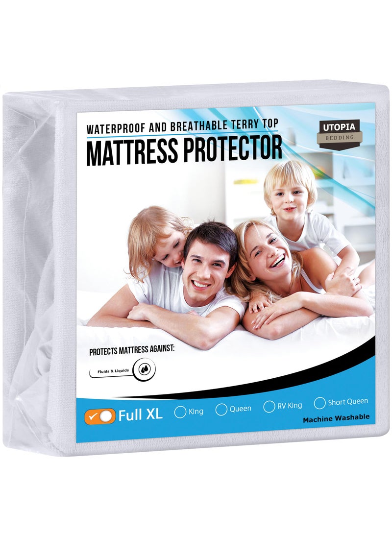 Utopia Bedding Utopia Bedding Waterproof Mattress Protector Full XL Size  Premium Terry Mattress Cover 200 GSM  Breathable  Fitted Style with Stretchable Pockets (White)  - Image 1