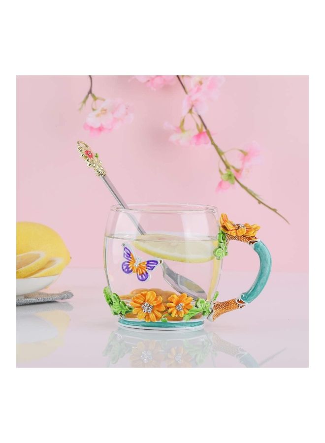 NIBEMINENT Butterfly Flower Themed Mug With Spoon Clear - Image 2