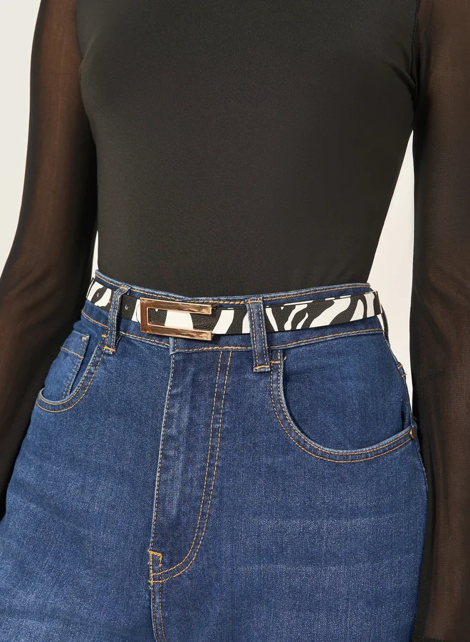 Zebra Print Belt with Buckle Detail