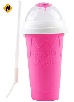 Smoothie Maker Cup Frozen Magic Squeeze Cup Slush and Shake Ice Cream Maker DIY Mug Cooling Milkshakes BPA-free Safe for Children Fun Kids Gifts DozingPig (Pink)