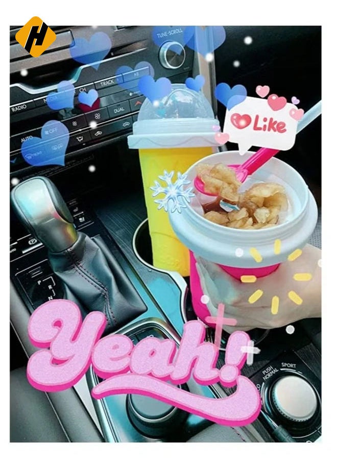 HuHa - Smoothie Maker Cup Frozen Magic Squeeze Cup Slush and Shake Ice Cream Maker DIY Mug Cooling Milkshakes BPA-free Safe for Children Fun Kids Gifts DozingPig (Pink) - Image 1