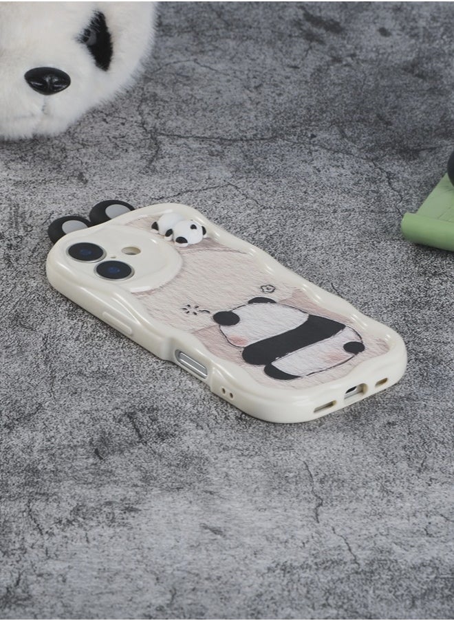 ShebSheb Cute Panda iPhone 16 Plus Case Cartoon Animal 3D Ears Panda Wavy Edge Protector,Soft Silicone Back Phone Cover  - Image 5