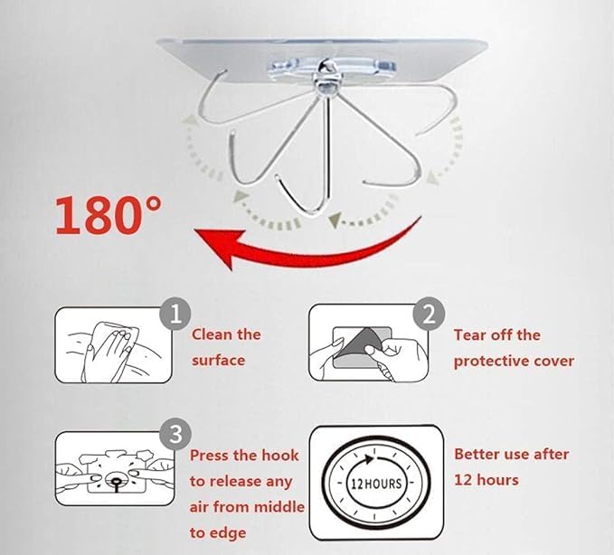 perpetual Adhesive Hooks 13.2LB(Max) Heavy Duty Self Adhesive Hooks Transparent Waterproof and Oilproof Wall Hooks for Kitchen Bathroom Shower Door Outdoor Home Improvement Utility Hook (Set of 20) - Image 4