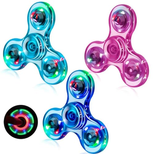 FIGROL 3 Pack LED Light Up Fidget Spinners - Christmas Gifts & Stocking Stuffers. Crystal Finger Toy for Stress Relief, Gifts for Kids & Teens. - Image 1