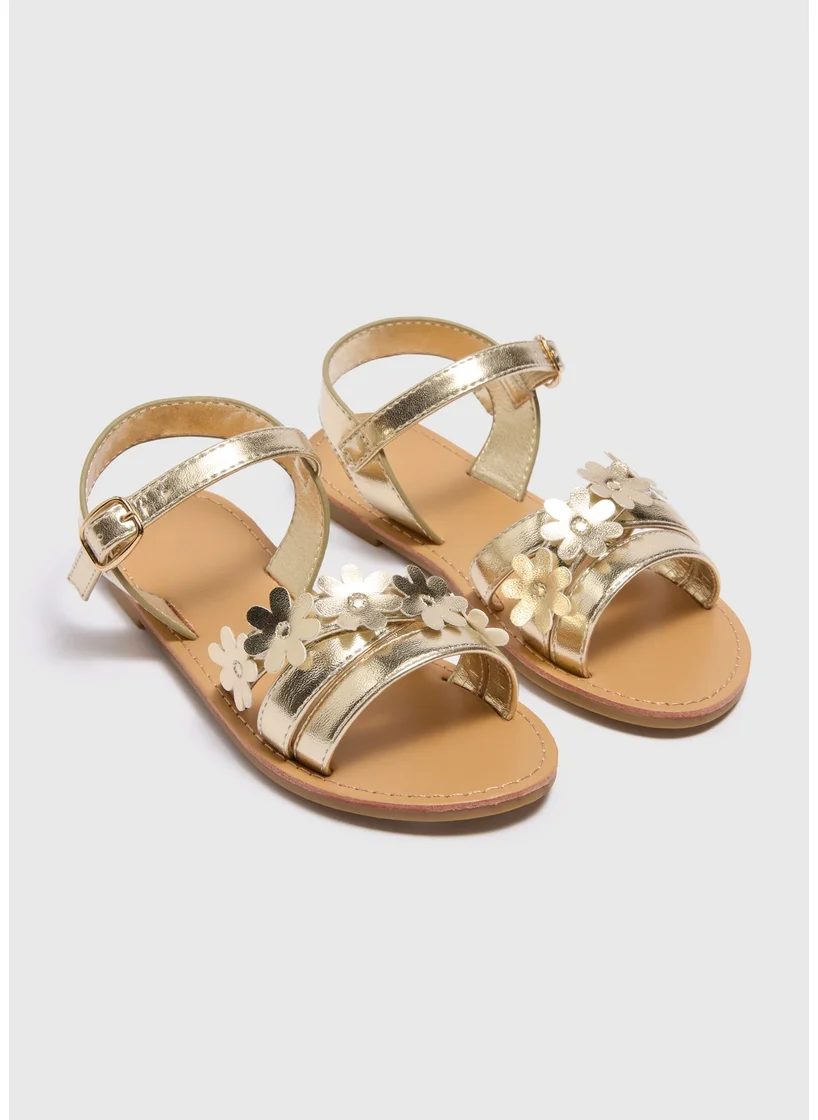 Matalan Girls Gold Floral Sandals