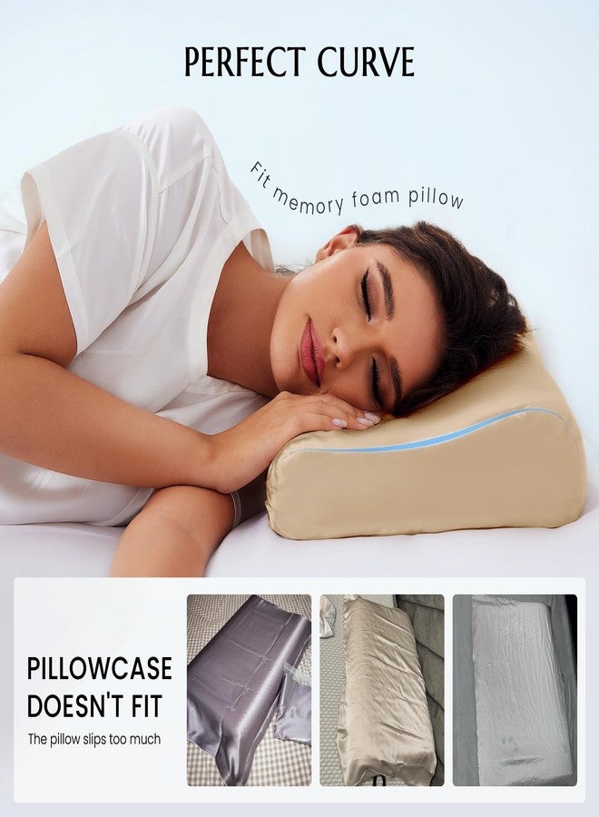 THXSILK 19 Momme Mulberry Silk Pillowcase for Contour Memory Foam Pillow Latex Pillow Cover Cervical Pillow Case, Washable 21" x 14.5" x 4.9"/4.2" Beige 851744700457R - Image 2