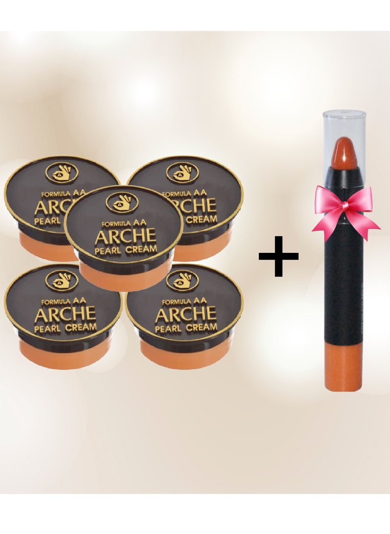 Arche 5 Pieces Skin Lightening Cream 5 Grams 3 In 1 With Multiple Properties Including Covering Black Spots On The Face Sun Protection Softening The Skin Cream Before Makeup And 1 Piece Lipstick  - Image 1