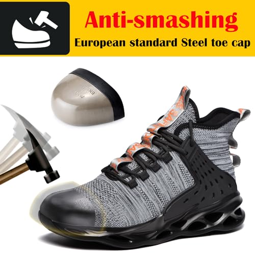 Kaximd Steel Toe Shoes for Men Women Lightweight Steel Toe Sneakers Mid Cut Indestructible Work Boots Construction Safety Shoes Gray787-43 Grey - Image 3