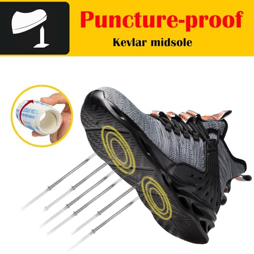 Kaximd Steel Toe Shoes for Men Women Lightweight Steel Toe Sneakers Mid Cut Indestructible Work Boots Construction Safety Shoes Gray787-43 Grey - Image 4
