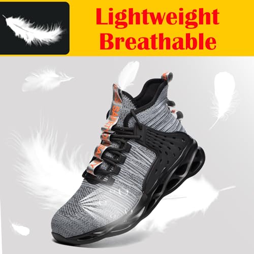 Kaximd Steel Toe Shoes for Men Women Lightweight Steel Toe Sneakers Mid Cut Indestructible Work Boots Construction Safety Shoes Gray787-43 Grey - Image 5