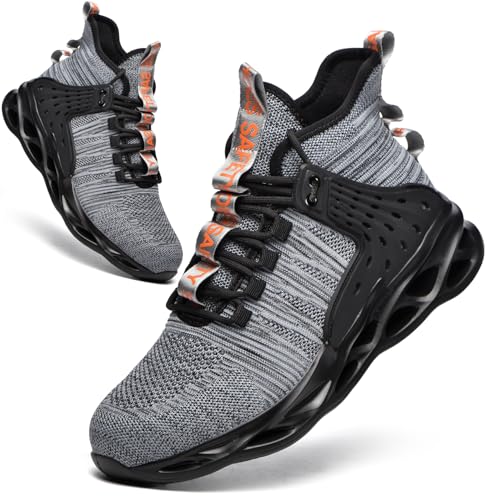 Kaximd Steel Toe Shoes for Men Women Lightweight Steel Toe Sneakers Mid Cut Indestructible Work Boots Construction Safety Shoes Gray787-43 Grey - Image 1