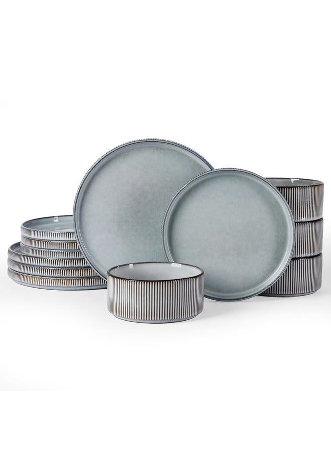 Famiware Dinnerware Sets, Plates and Bowls Set for 4, 12 Piece Dish Set, Slate Gray - Image 1