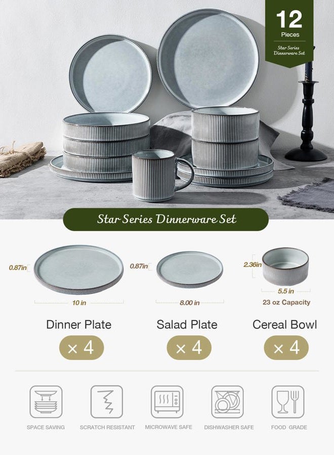 Famiware Dinnerware Sets, Plates and Bowls Set for 4, 12 Piece Dish Set, Slate Gray - Image 3