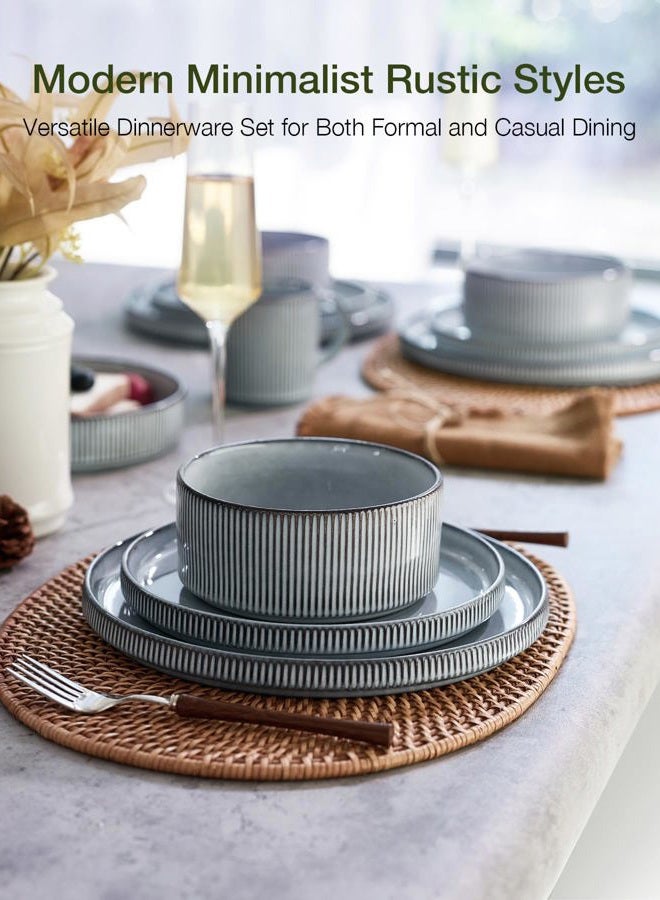 Famiware Dinnerware Sets, Plates and Bowls Set for 4, 12 Piece Dish Set, Slate Gray - Image 2