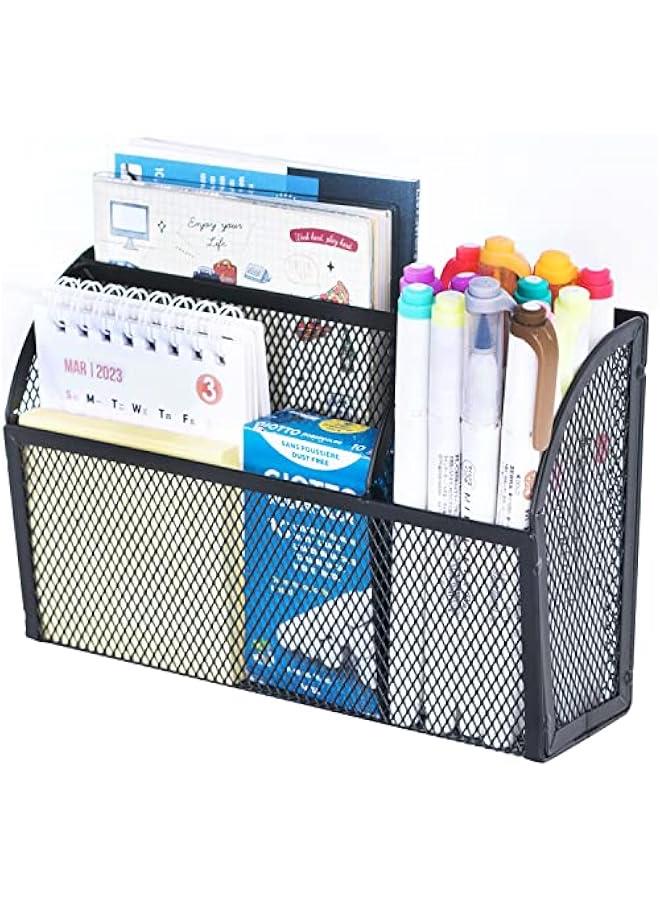 Magnetic Pencil Holder Magnetic Shelf for the Whiteboard 3-Grid Mesh Magnetic Pen Holder for Refrigerator Magnetic Organizer Locker Accessories Organizer for Home, School and Office, Black - Image 1
