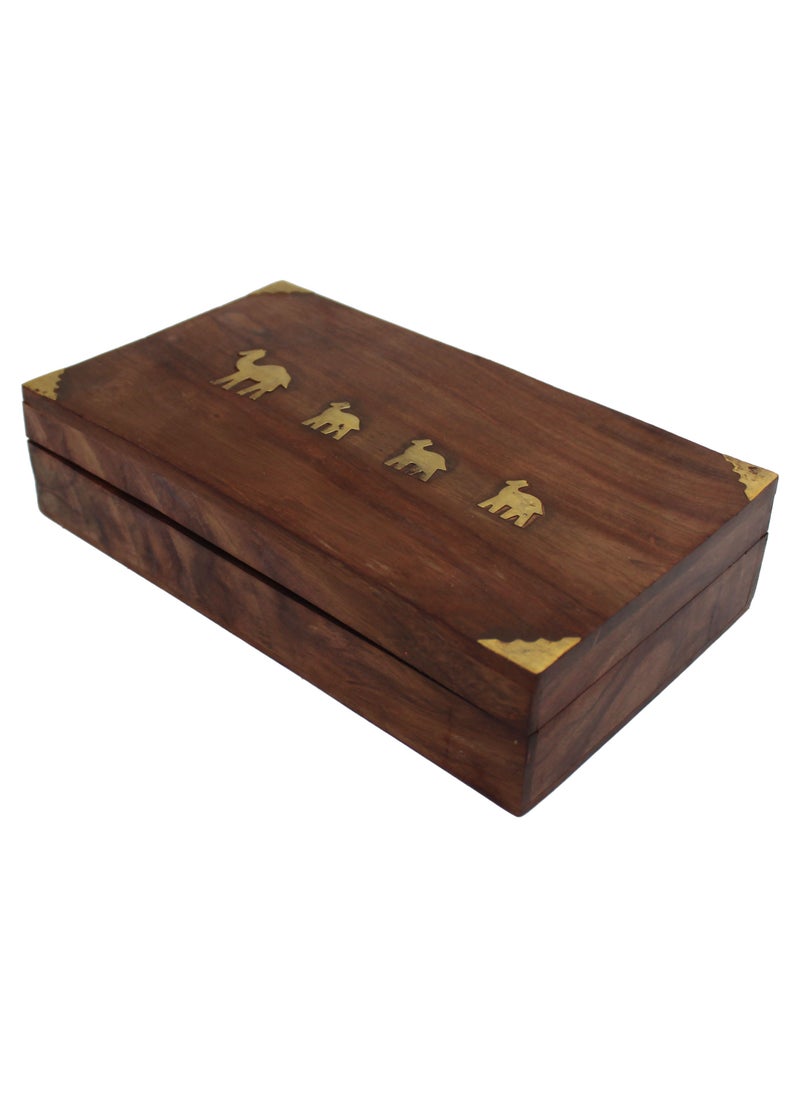 Antique Museum Wooden Box-brass-carving Work-mix Design 7 X 5 X 2.25 Inch  - Image 1