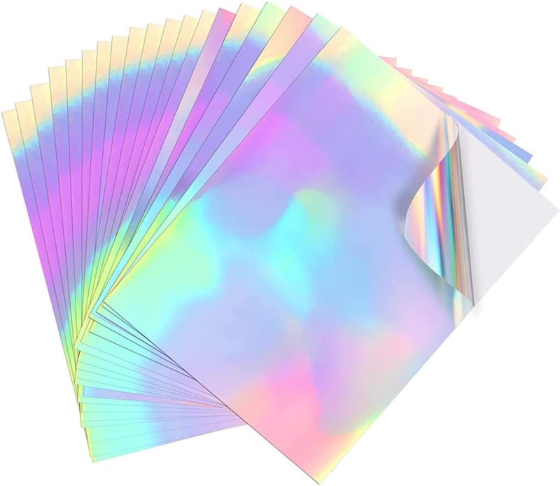 Generic Holographic Sticker Paper 20 Sheets Colorful Printable Transfer Film for DIY Mugs and Crafts Water-Resistant Decorative Paper for Custom Decals - Image 1