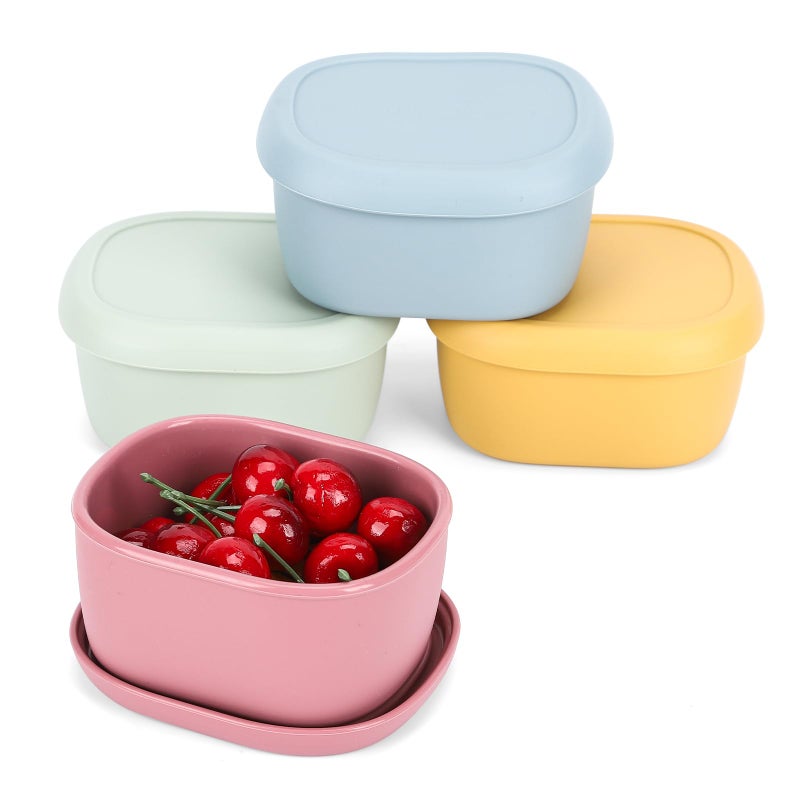AOEDEO 4 pcs 10 oz Silicone Snack Containers for Kids Silicone Food Storage Containers with Lids, Reusable Small Snack Container, Stackable Silicone Toddler Lunch Box for Daycare, School and Travel - Image 1