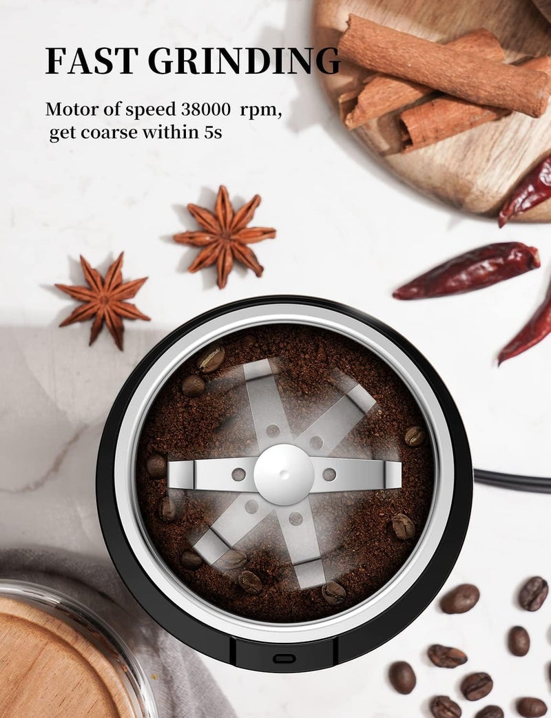 SHARDOR Electric Coffee Grinder with Safe and Durable 304 Stainless Steel Blades,Fast Grinding for Coffee Beans, Dried Spice, Nuts, Herbs with Cleaning Brush - Image 2