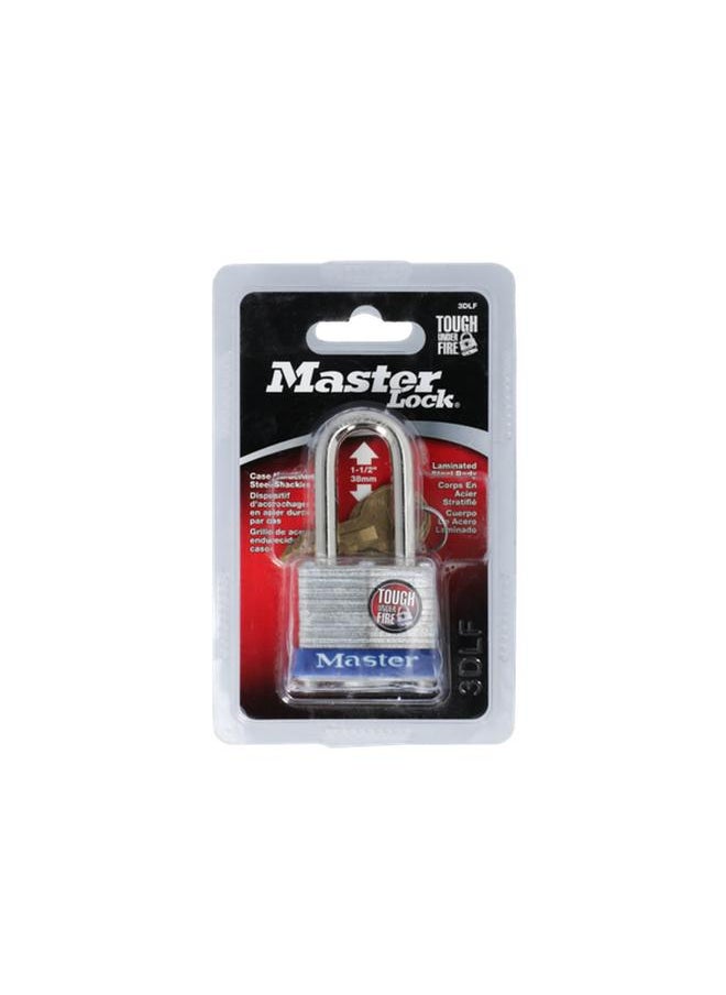 Master Lock Long Shackle Laminated Steel Padlock Silver and Blue 38mm 3EURDLF / 3DLF  - Image 1