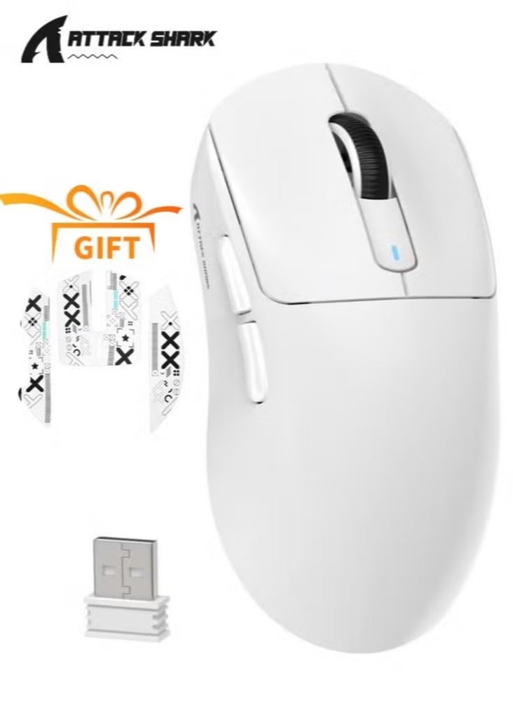 Attack Shark X3 Lightweight Wireless Gaming Mouse with Tri-Mode (2.4G/USB-C Wired/Bluetooth), 26K DPI, PAW3395 Optical Sensor, 5 Programmable Buttons for PC/Laptop/Win/Mac - White - Image 1
